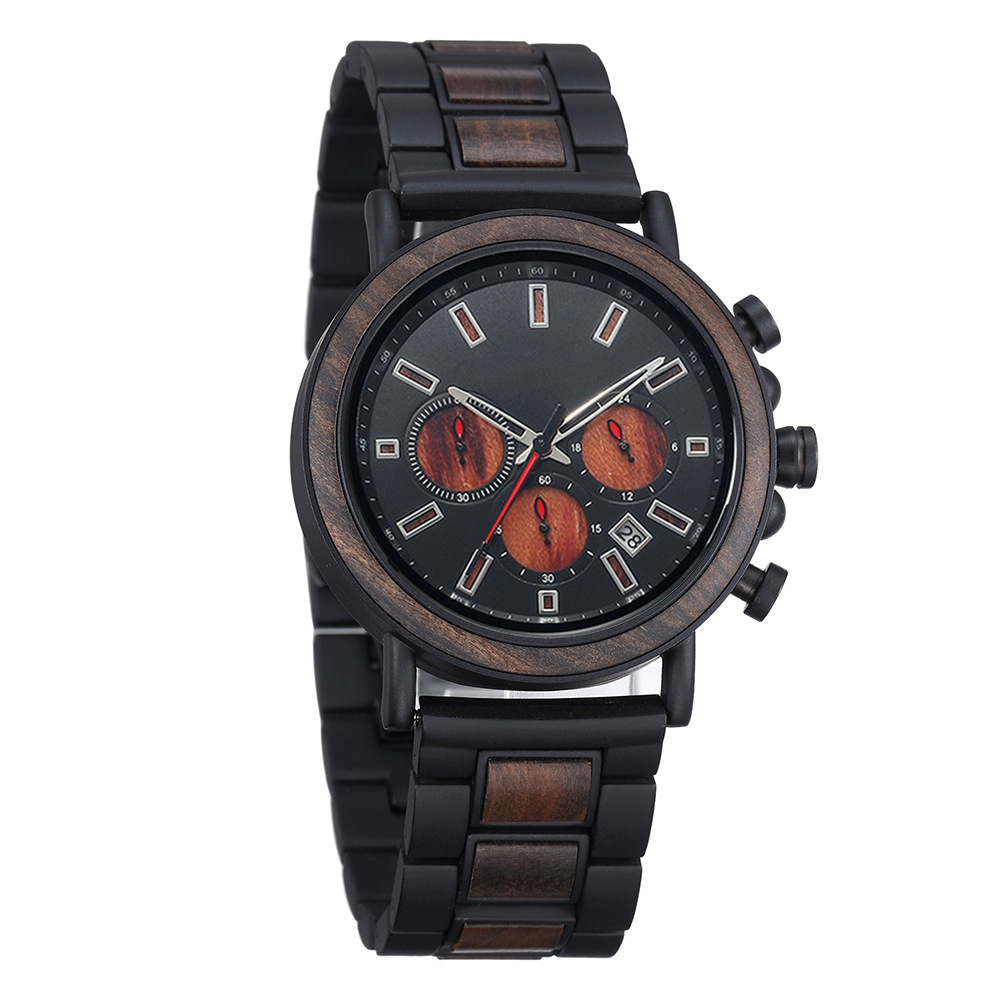 Smartwatch Trending Watches For Men - Męski zegarek kwarcowy ze stalowo-drewnianą bransoletą,