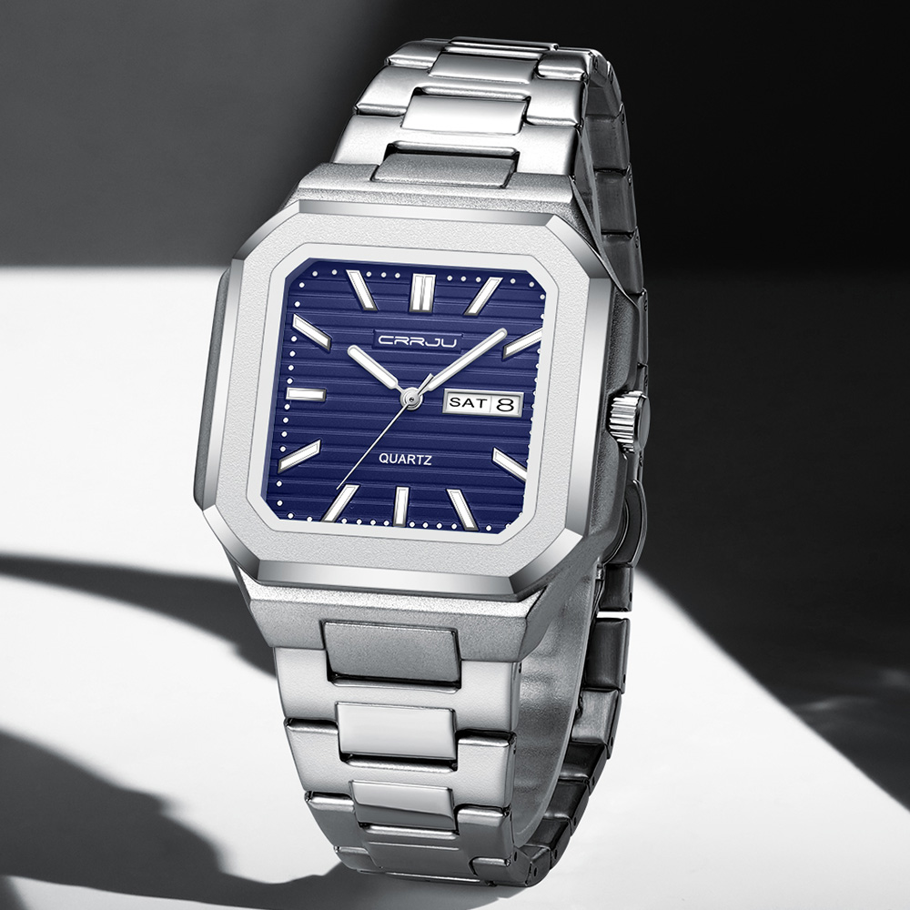 Smartwatch Square Watches For Men - Męski zegarek CRRJU ze stali nierdzewnej,