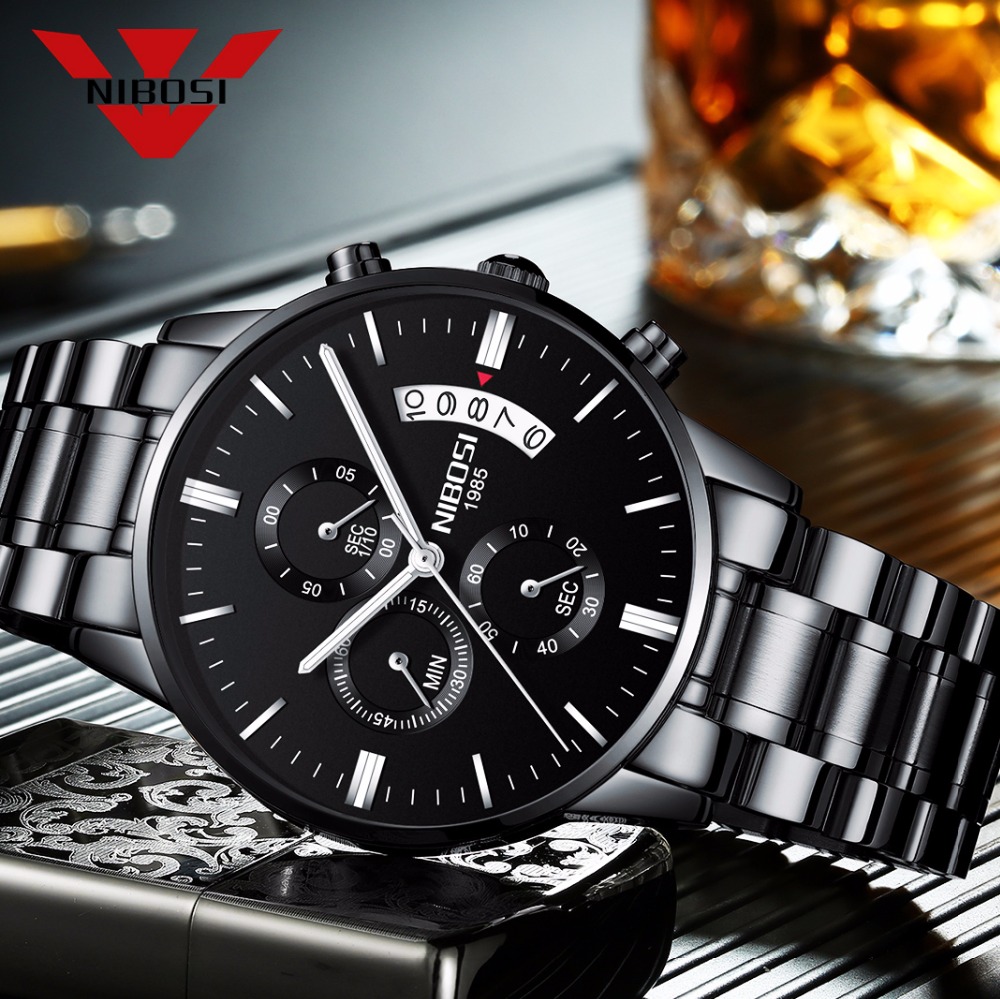 NIBOSI czarny zegarek kwarcowy – Smartwatch Watches For Men Brands recenzja i cena